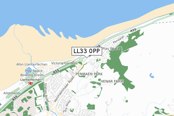 LL33 0PP map - small scale - OS Open Zoomstack (Ordnance Survey)