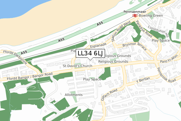 LL34 6LJ map - large scale - OS Open Zoomstack (Ordnance Survey)