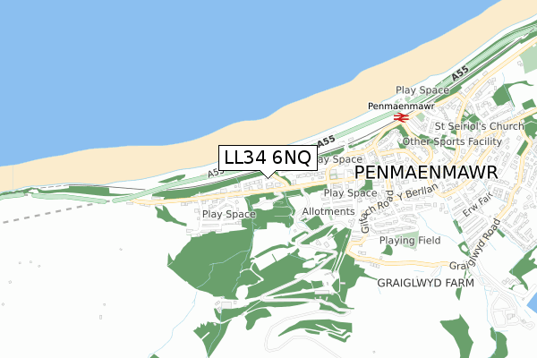 LL34 6NQ map - small scale - OS Open Zoomstack (Ordnance Survey)