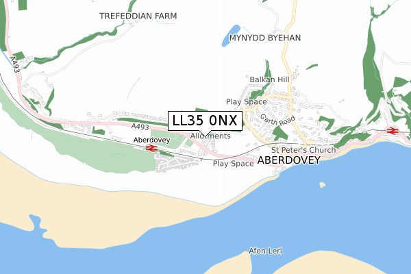 LL35 0NX map - small scale - OS Open Zoomstack (Ordnance Survey)