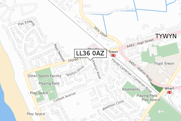 LL36 0AZ map - large scale - OS Open Zoomstack (Ordnance Survey)
