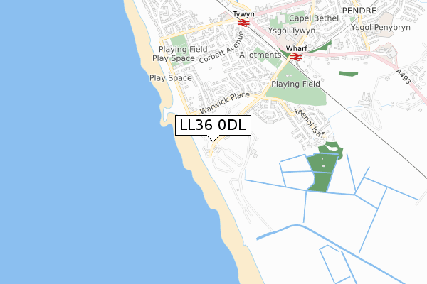 LL36 0DL map - small scale - OS Open Zoomstack (Ordnance Survey)