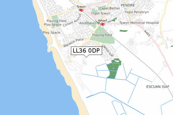 LL36 0DP map - small scale - OS Open Zoomstack (Ordnance Survey)