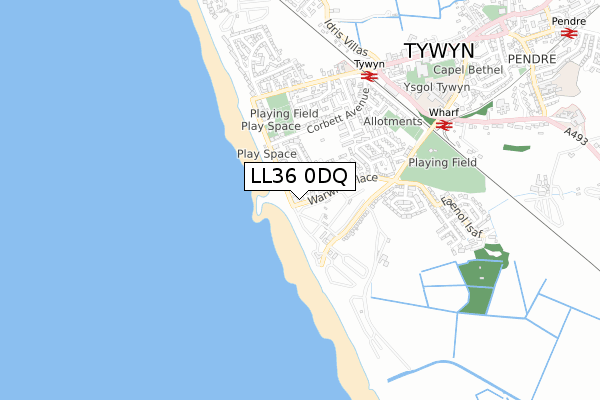 LL36 0DQ map - small scale - OS Open Zoomstack (Ordnance Survey)
