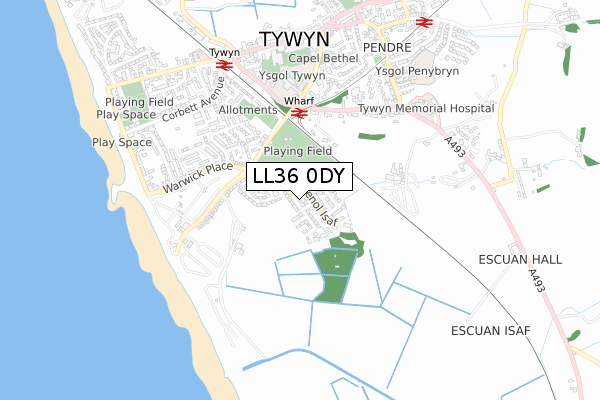 LL36 0DY map - small scale - OS Open Zoomstack (Ordnance Survey)