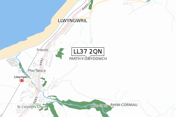 LL37 2QN map - small scale - OS Open Zoomstack (Ordnance Survey)