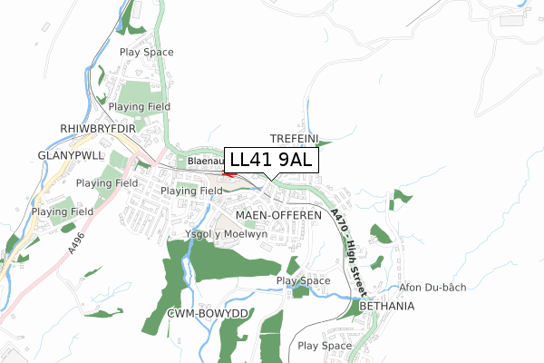 LL41 9AL map - small scale - OS Open Zoomstack (Ordnance Survey)