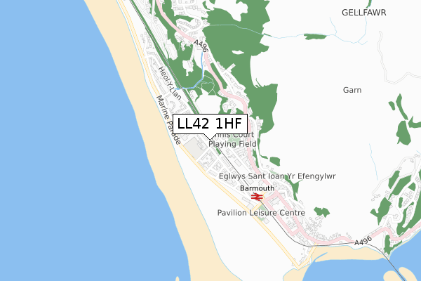 LL42 1HF map - small scale - OS Open Zoomstack (Ordnance Survey)