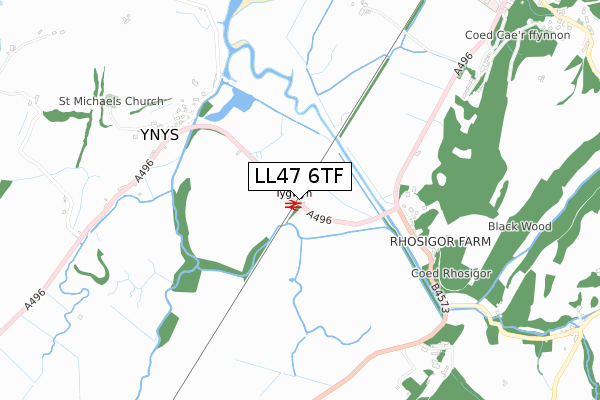 LL47 6TF map - small scale - OS Open Zoomstack (Ordnance Survey)