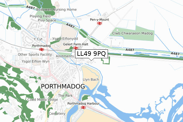 LL49 9PQ map - small scale - OS Open Zoomstack (Ordnance Survey)