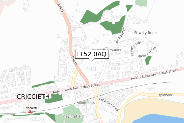 LL52 0AQ map - large scale - OS Open Zoomstack (Ordnance Survey)