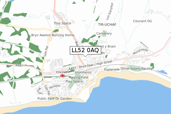 LL52 0AQ map - small scale - OS Open Zoomstack (Ordnance Survey)