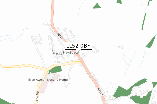 LL52 0BF map - large scale - OS Open Zoomstack (Ordnance Survey)