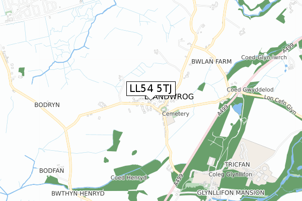 LL54 5TJ map - small scale - OS Open Zoomstack (Ordnance Survey)