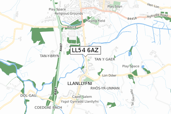 LL54 6AZ map - small scale - OS Open Zoomstack (Ordnance Survey) LL54 6AZ map - small scale - OS Open Zoomstack (Ordnance Survey)