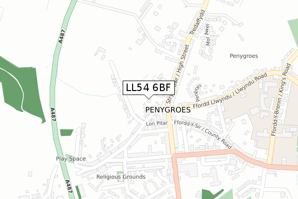 LL54 6BF map - large scale - OS Open Zoomstack (Ordnance Survey) LL54 6BF map - large scale - OS Open Zoomstack (Ordnance Survey)