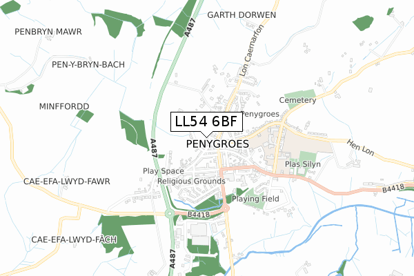 LL54 6BF map - small scale - OS Open Zoomstack (Ordnance Survey) LL54 6BF map - small scale - OS Open Zoomstack (Ordnance Survey)