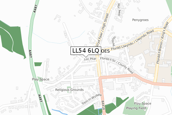 LL54 6LQ map - large scale - OS Open Zoomstack (Ordnance Survey)