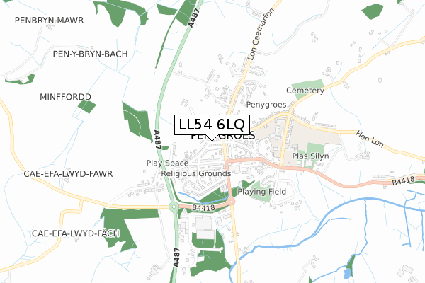 LL54 6LQ map - small scale - OS Open Zoomstack (Ordnance Survey)