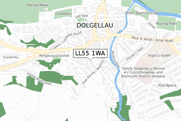 LL55 1WA map - large scale - OS Open Zoomstack (Ordnance Survey)