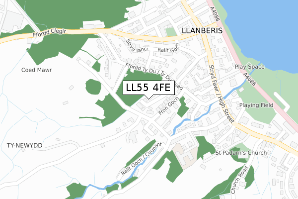 LL55 4FE map - large scale - OS Open Zoomstack (Ordnance Survey)