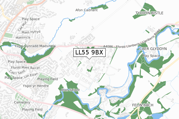 LL55 9BX map - small scale - OS Open Zoomstack (Ordnance Survey)