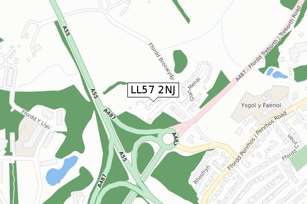 LL57 2NJ map - large scale - OS Open Zoomstack (Ordnance Survey)
