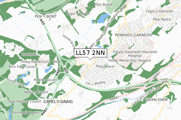 LL57 2NN map - small scale - OS Open Zoomstack (Ordnance Survey)