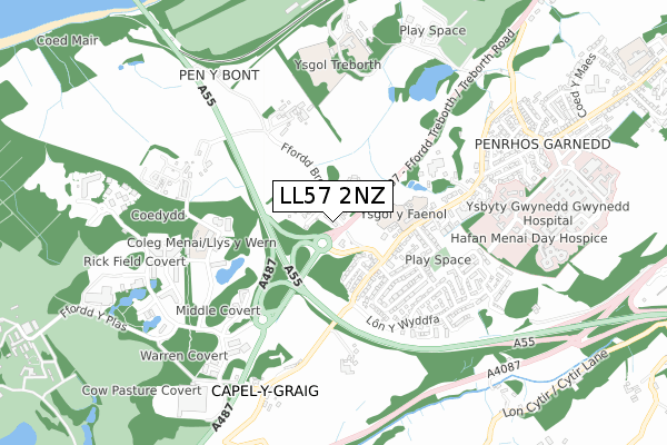 LL57 2NZ map - small scale - OS Open Zoomstack (Ordnance Survey)