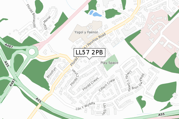 LL57 2PB map - large scale - OS Open Zoomstack (Ordnance Survey)