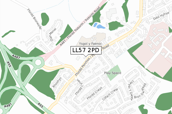 LL57 2PD map - large scale - OS Open Zoomstack (Ordnance Survey)