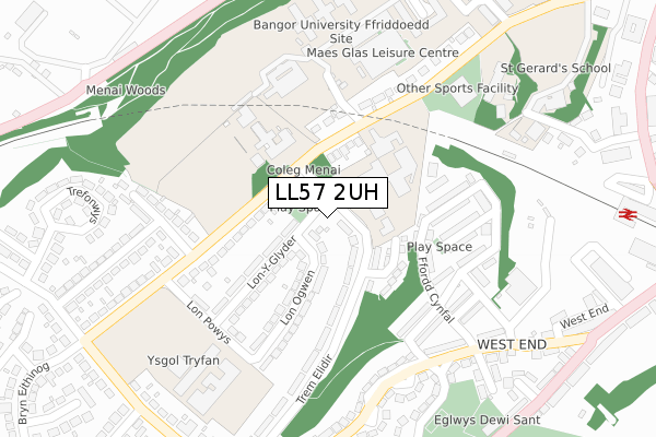 LL57 2UH map - large scale - OS Open Zoomstack (Ordnance Survey)