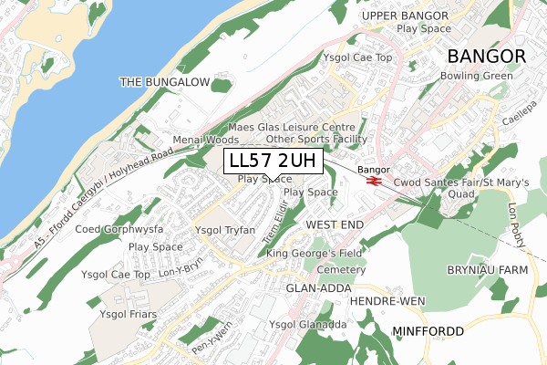 LL57 2UH map - small scale - OS Open Zoomstack (Ordnance Survey)