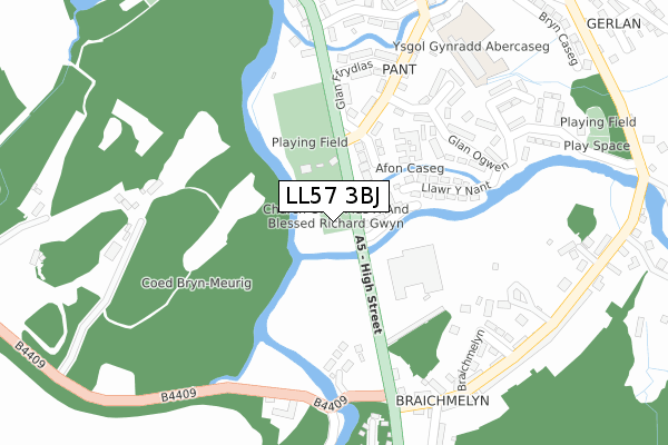 LL57 3BJ map - large scale - OS Open Zoomstack (Ordnance Survey)