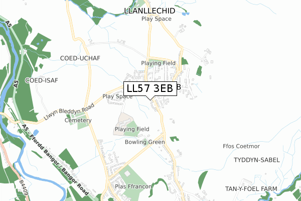 LL57 3EB map - small scale - OS Open Zoomstack (Ordnance Survey)