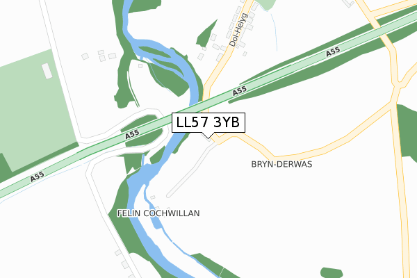 LL57 3YB map - large scale - OS Open Zoomstack (Ordnance Survey)