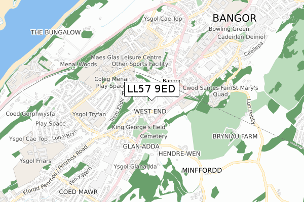 LL57 9ED map - small scale - OS Open Zoomstack (Ordnance Survey)