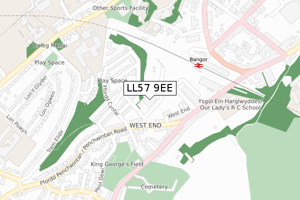 LL57 9EE map - large scale - OS Open Zoomstack (Ordnance Survey)