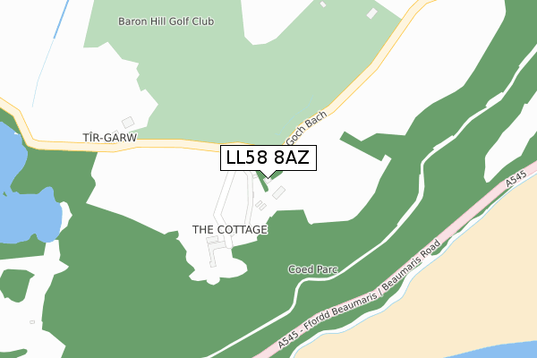 LL58 8AZ map - large scale - OS Open Zoomstack (Ordnance Survey)
