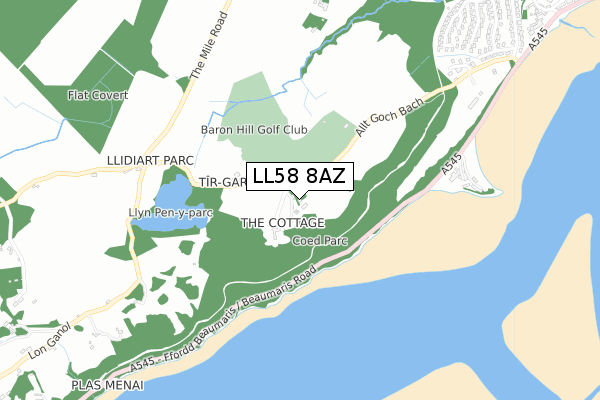 LL58 8AZ map - small scale - OS Open Zoomstack (Ordnance Survey)