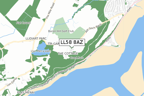 LL58 8AZ map - small scale - OS Open Zoomstack (Ordnance Survey) LL58 8AZ map - small scale - OS Open Zoomstack (Ordnance Survey)