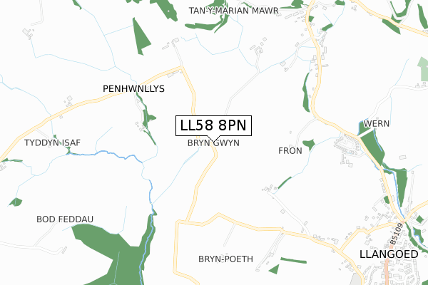 LL58 8PN map - small scale - OS Open Zoomstack (Ordnance Survey) LL58 8PN map - small scale - OS Open Zoomstack (Ordnance Survey)