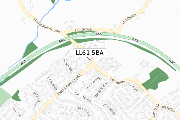 LL61 5BA map - large scale - OS Open Zoomstack (Ordnance Survey)