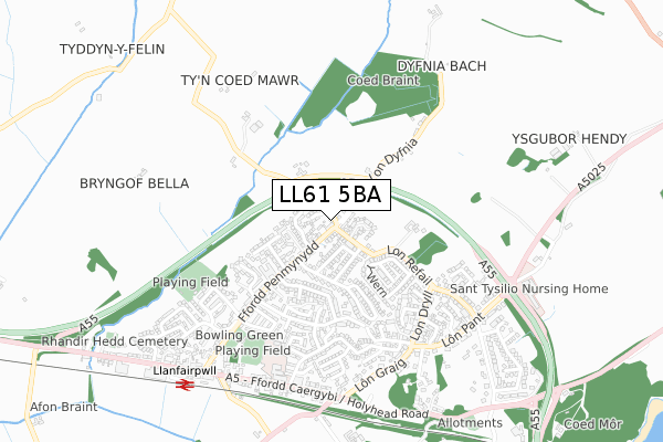 LL61 5BA map - small scale - OS Open Zoomstack (Ordnance Survey)