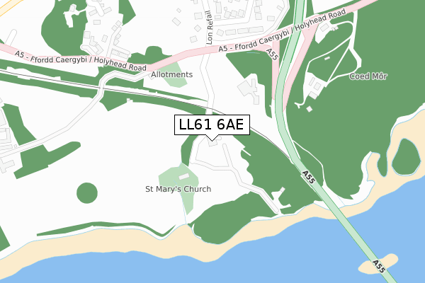 LL61 6AE map - large scale - OS Open Zoomstack (Ordnance Survey)