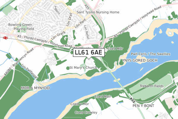 LL61 6AE map - small scale - OS Open Zoomstack (Ordnance Survey)