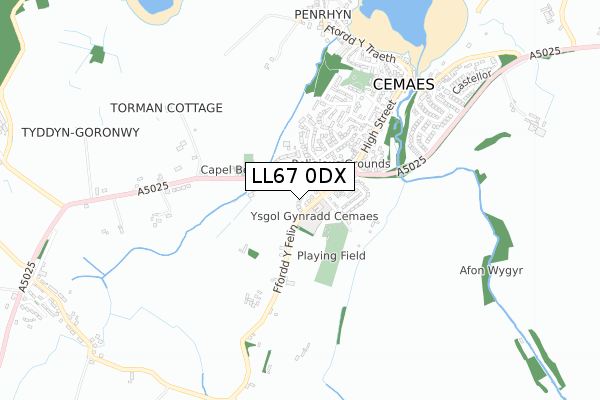 LL67 0DX map - small scale - OS Open Zoomstack (Ordnance Survey)