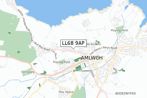 LL68 9AP map - small scale - OS Open Zoomstack (Ordnance Survey)