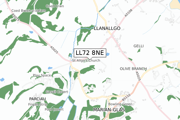 LL72 8NE map - small scale - OS Open Zoomstack (Ordnance Survey)