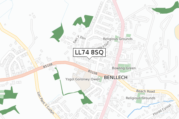 LL74 8SQ map - large scale - OS Open Zoomstack (Ordnance Survey)